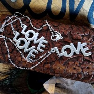 LOVE 925 Necklace & Earrings Mother Wife Anniversary Jewelry Set Mom Gift Idea